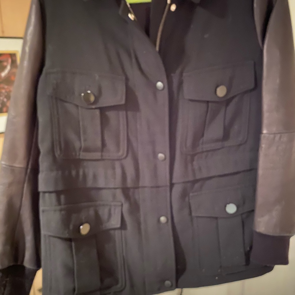 Club Monaco wool jacket. Leather sleeves